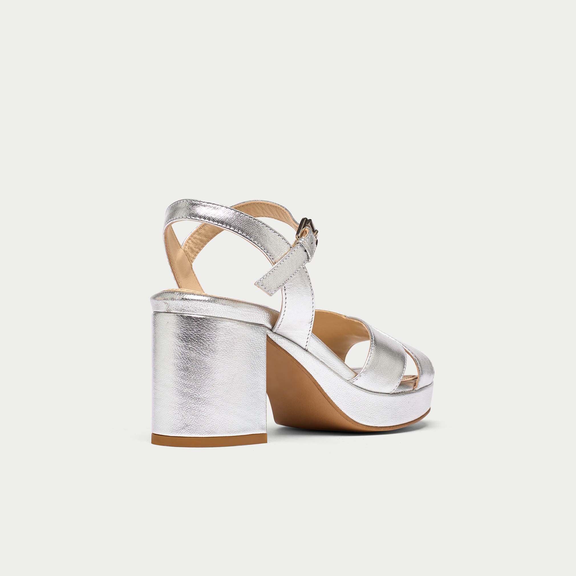 Bethany - Silver Leather Block Heels - Image 3