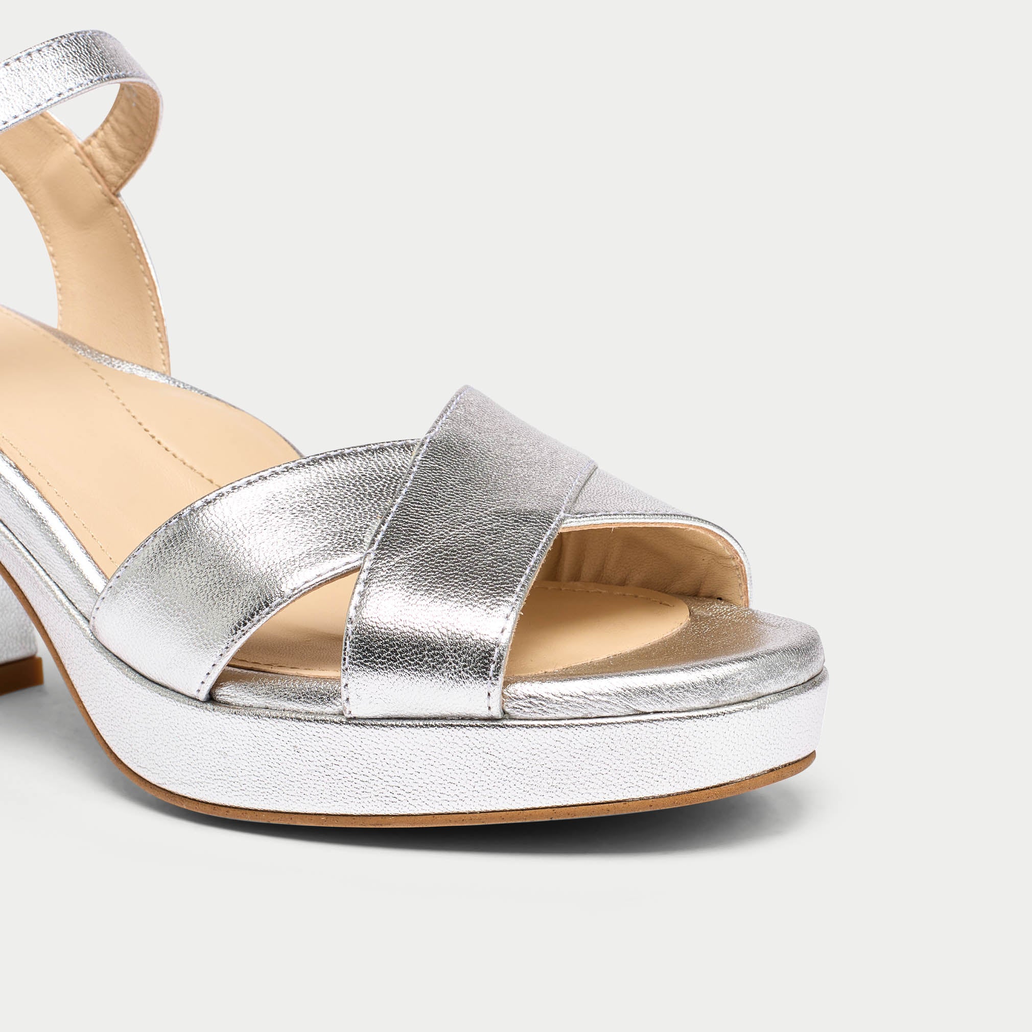 Bethany - Silver Leather Block Heels - Image 4