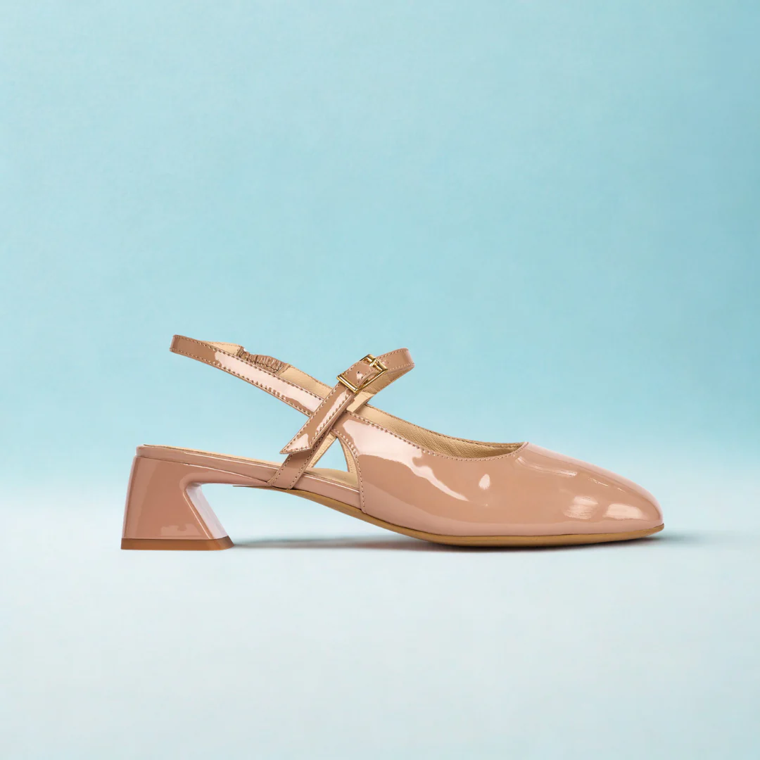 Betty - Toffee Patent Slingbacks