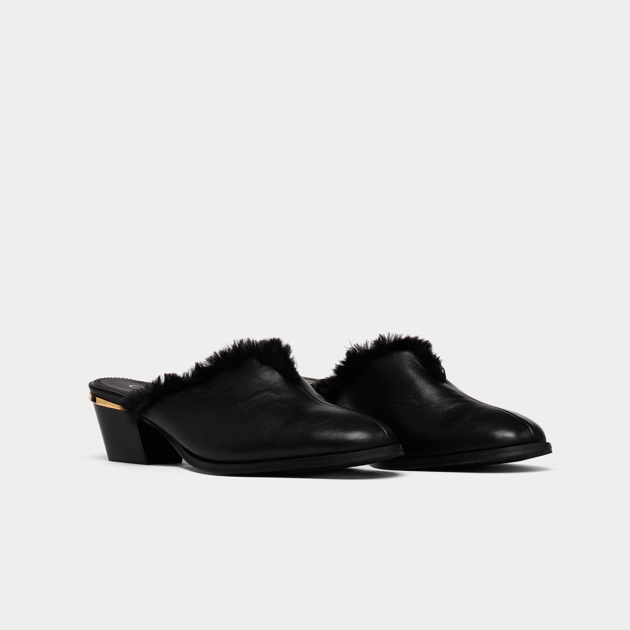 Eden - Black Leather and Fur Mules - Image 2