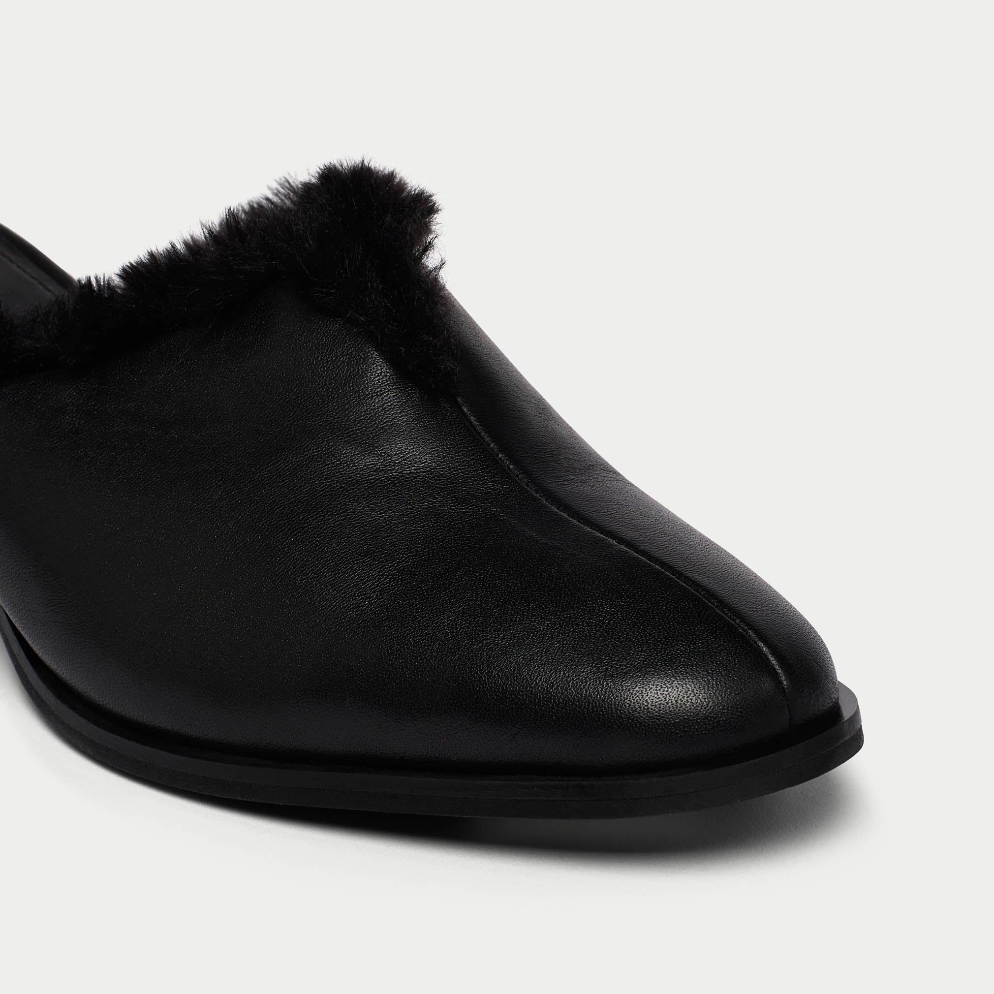 Eden - Black Leather and Fur Mules - Image 3