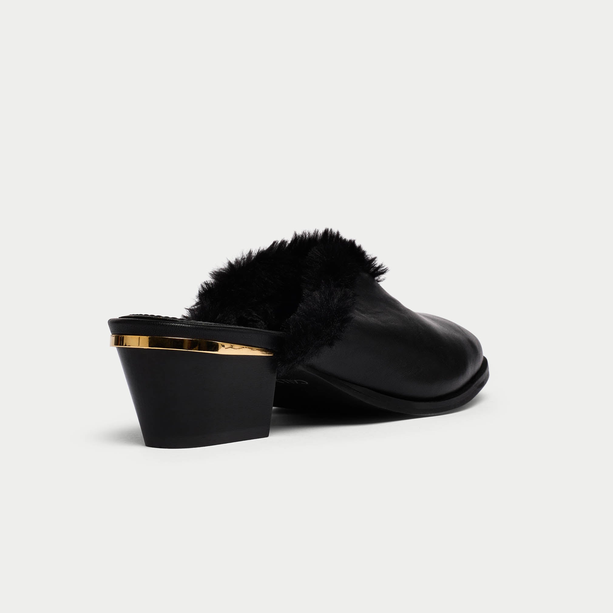 Eden - Black Leather and Fur Mules - Image 4