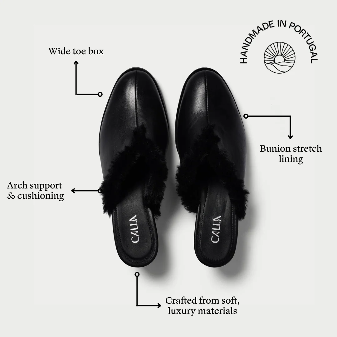 Eden - Black Leather and Fur Mules - Image 5