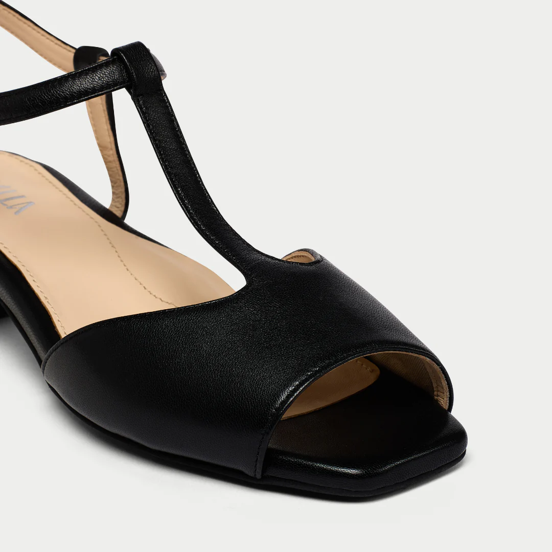 Edith - Black Leather Kitten Heels - Image 4