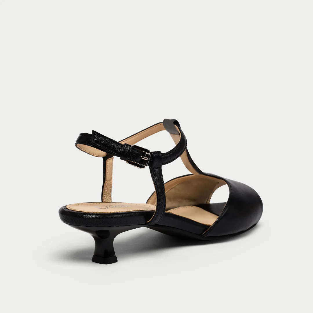 Edith - Black Leather Kitten Heels - Image 5
