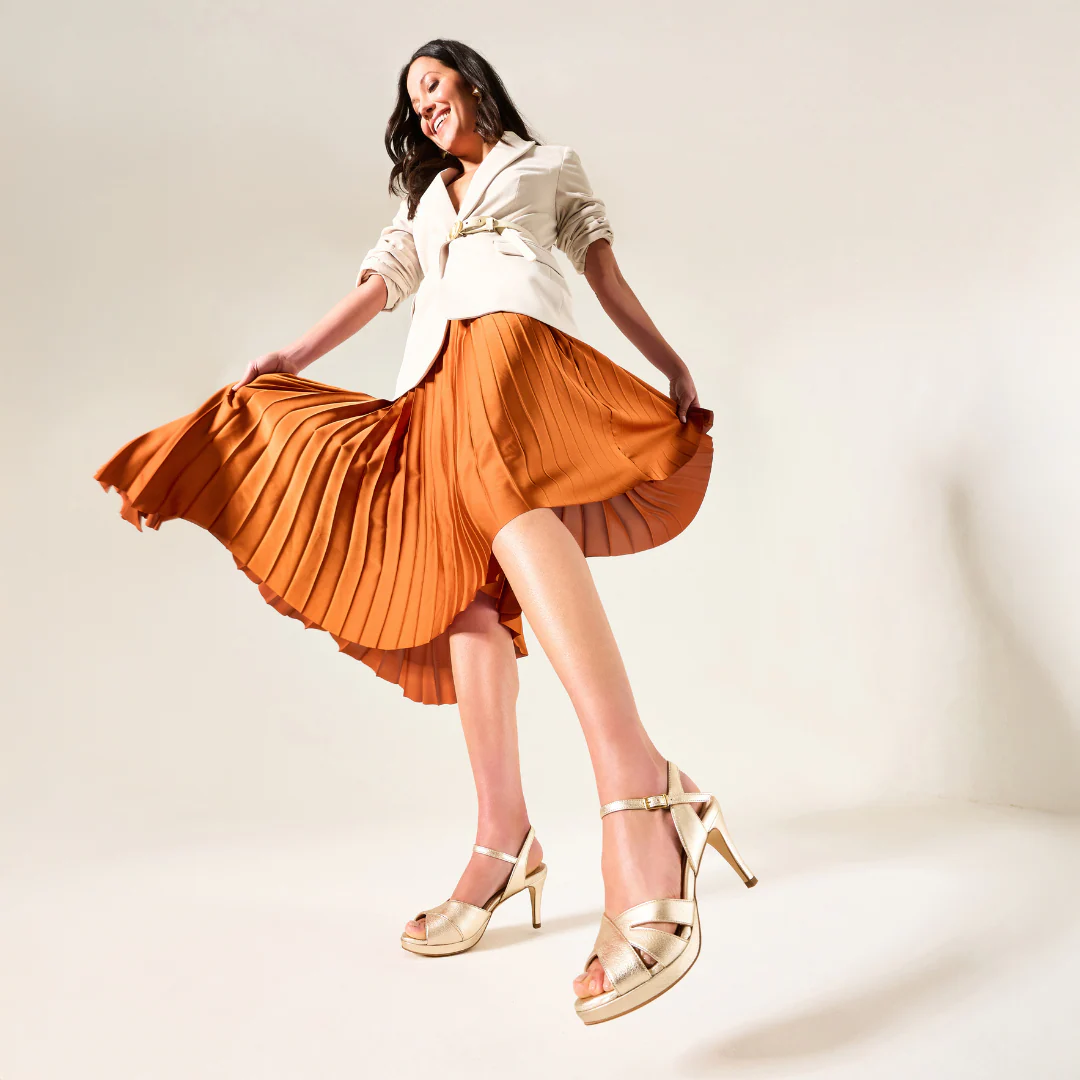 Emily - Champagne Leather Heeled Sandals - Image 3