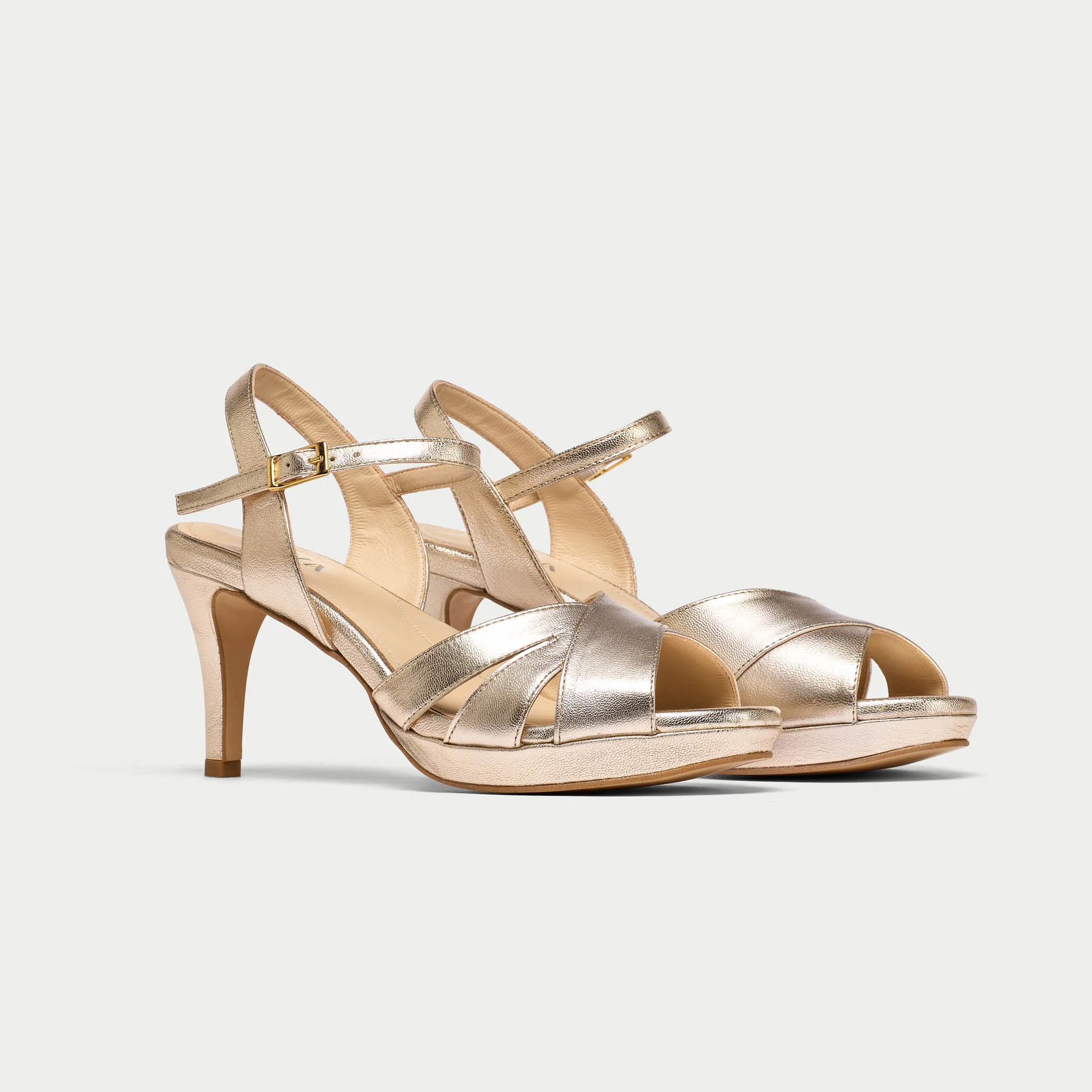Emily - Champagne Leather Heeled Sandals - Image 5