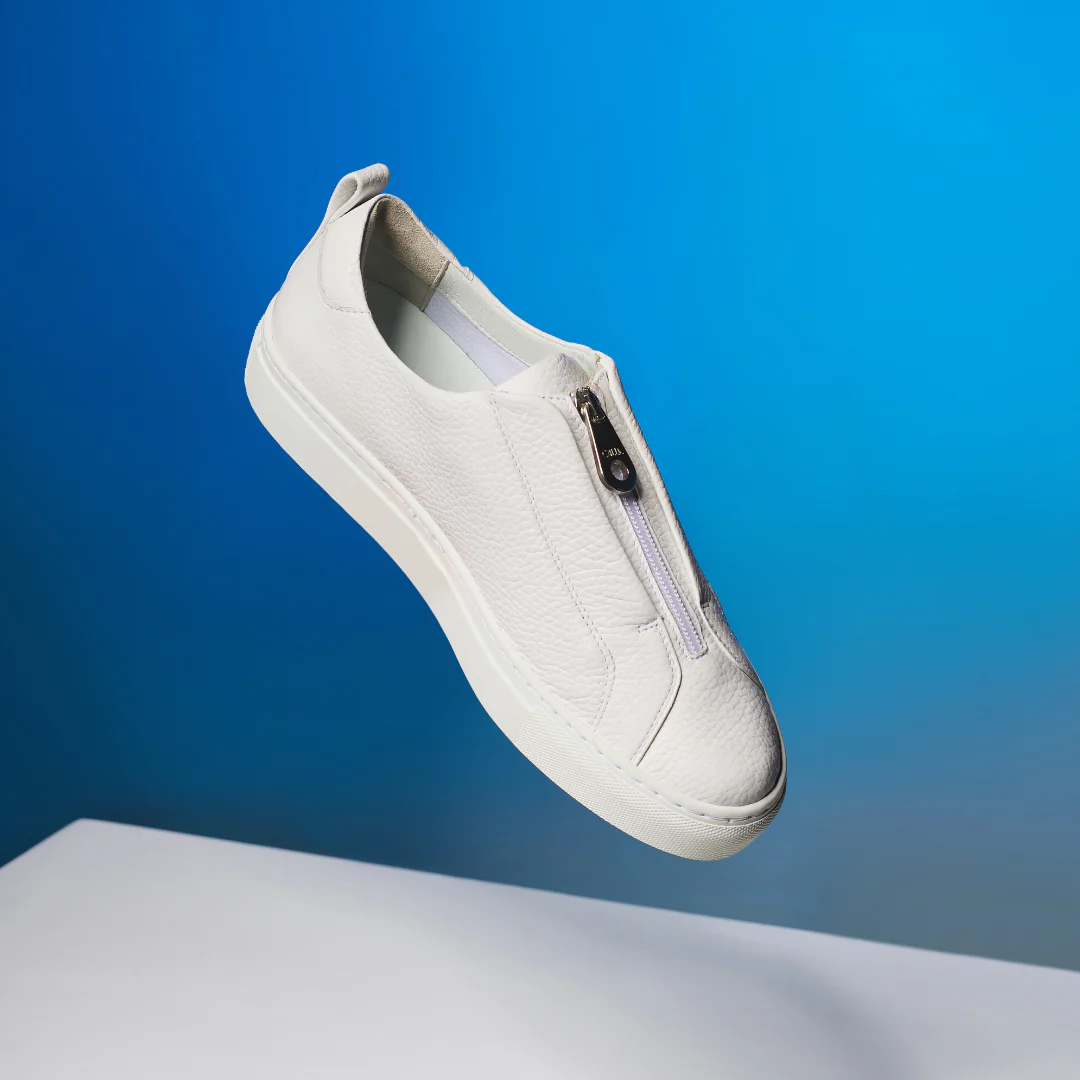 Estella - White Leather Zip-Up Wide Fit Sneakers - Image 6