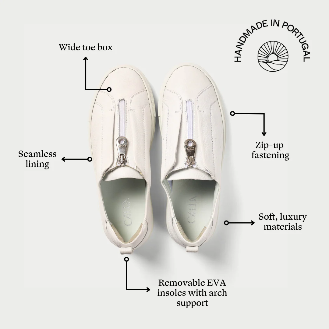 Estella - White Leather Zip-Up Wide Fit Sneakers - Image 8