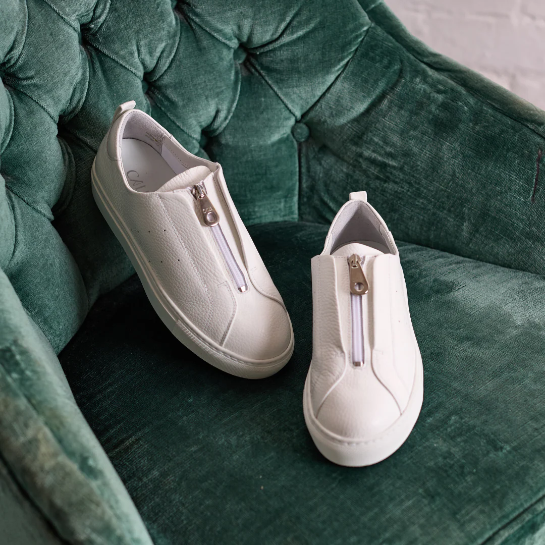 Estella - White Leather Zip-Up Wide Fit Sneakers - Image 9