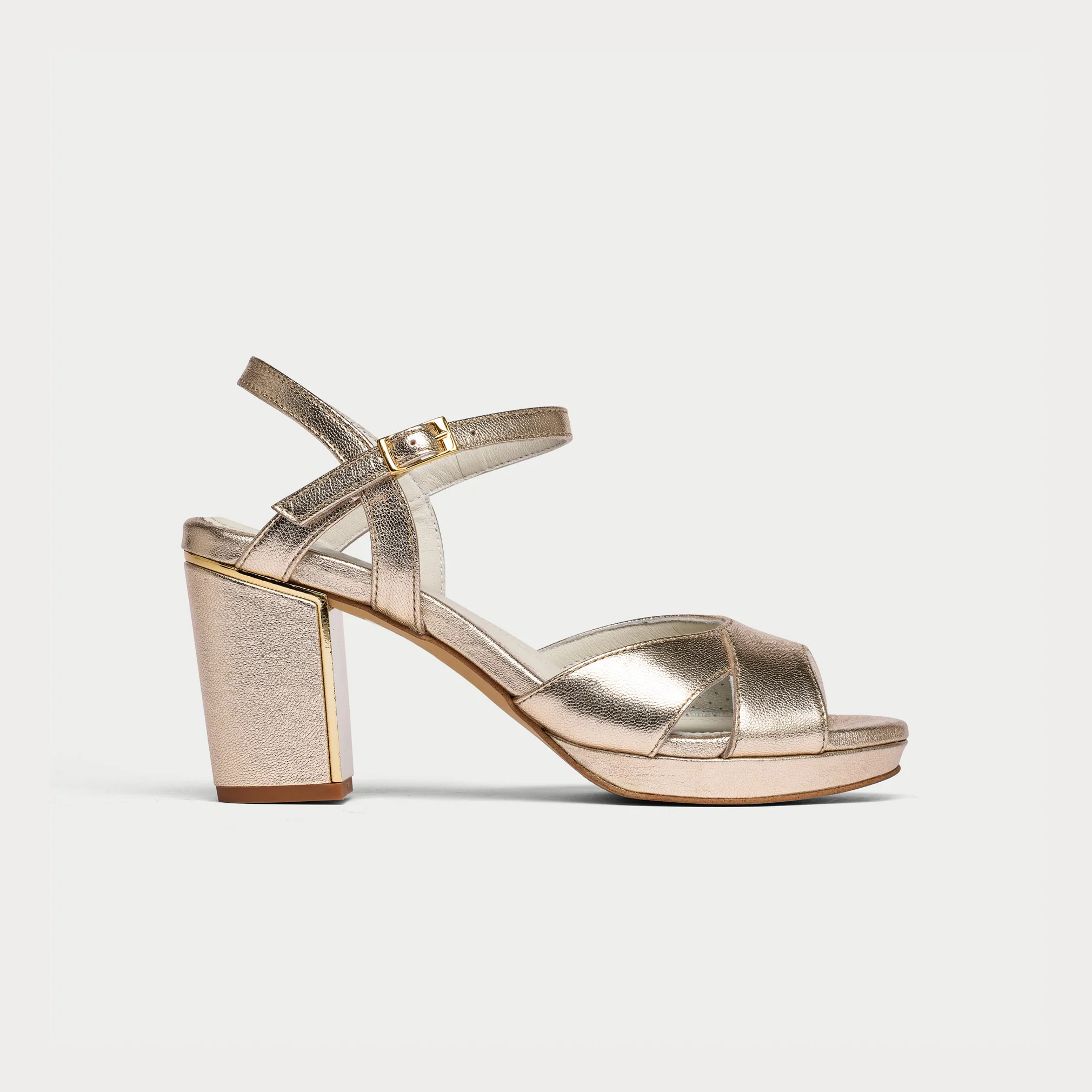 Katerina - Champagne Leather Block Heels