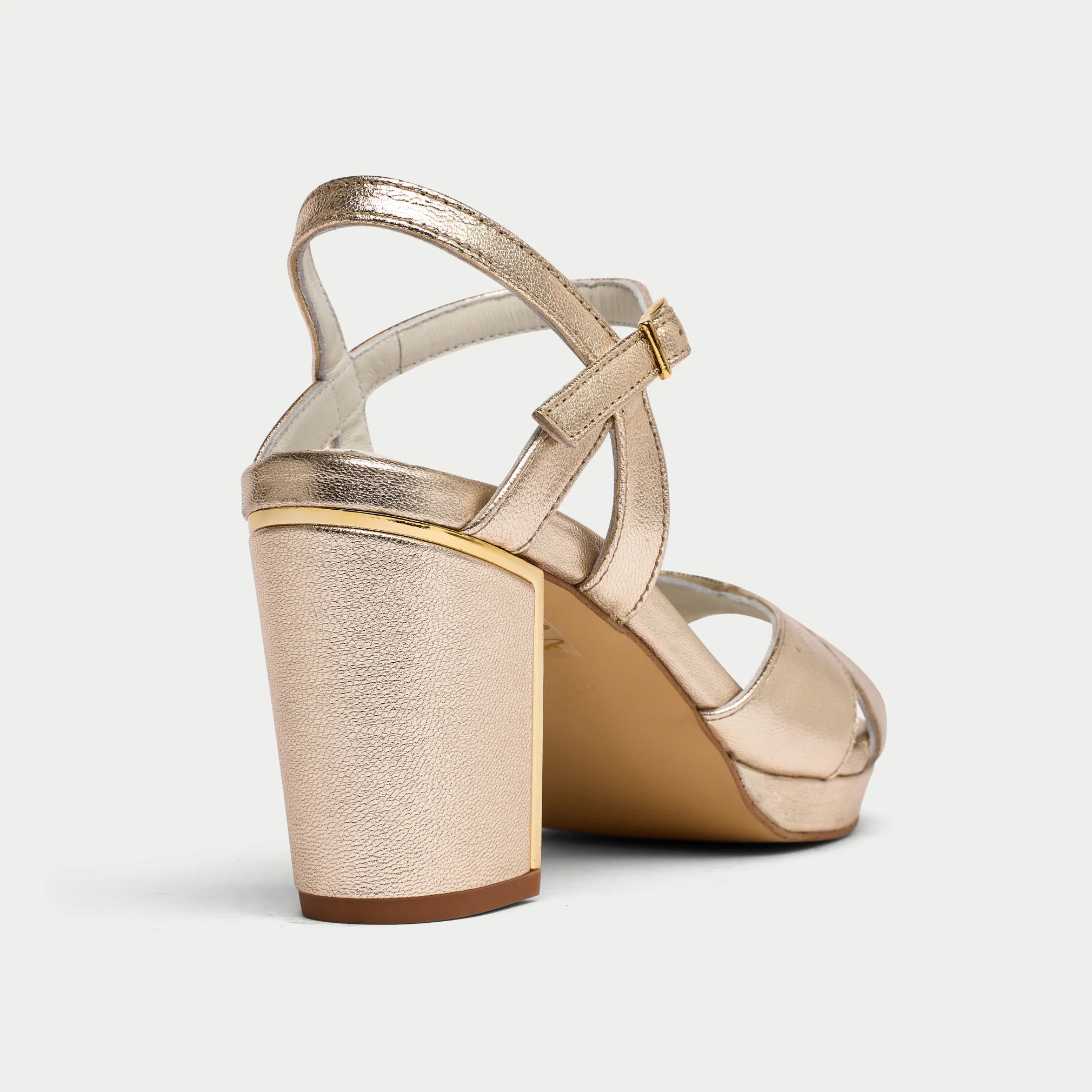 Katerina - Champagne Leather Block Heels - Image 3