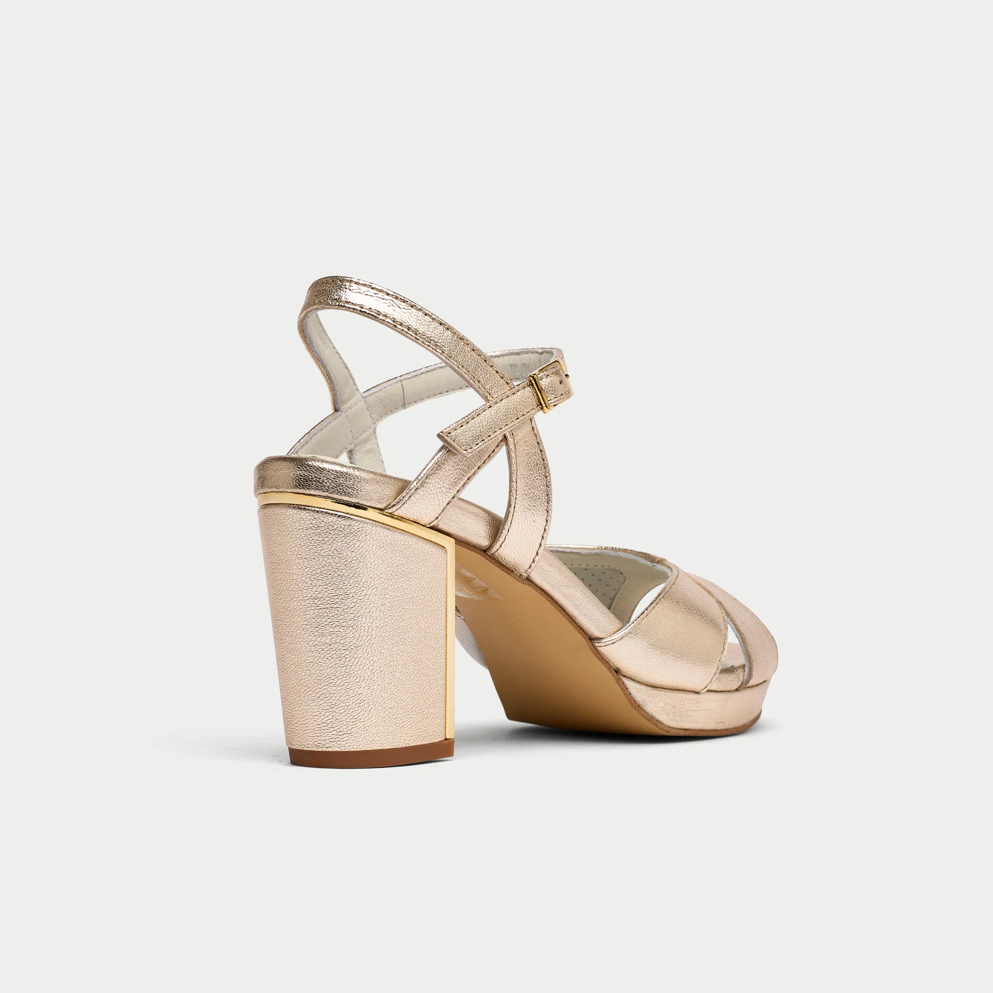 Katerina - Champagne Leather Block Heels - Image 6