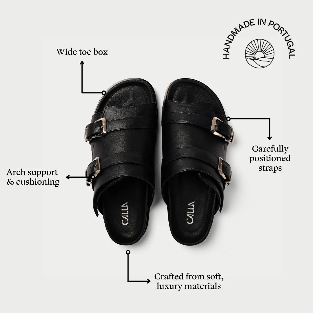 Lily - Black Leather Sandals - Image 7