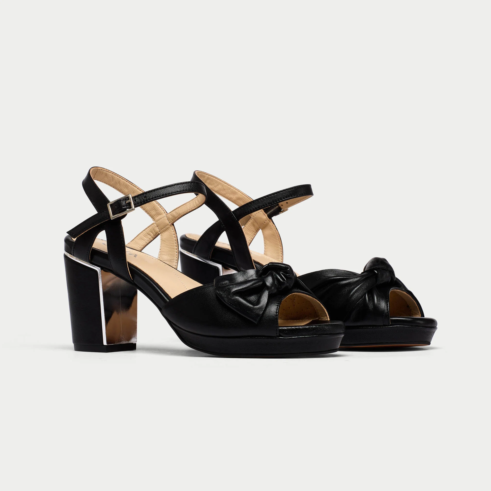 Lizzie - Black Leather Block Heels - Image 2