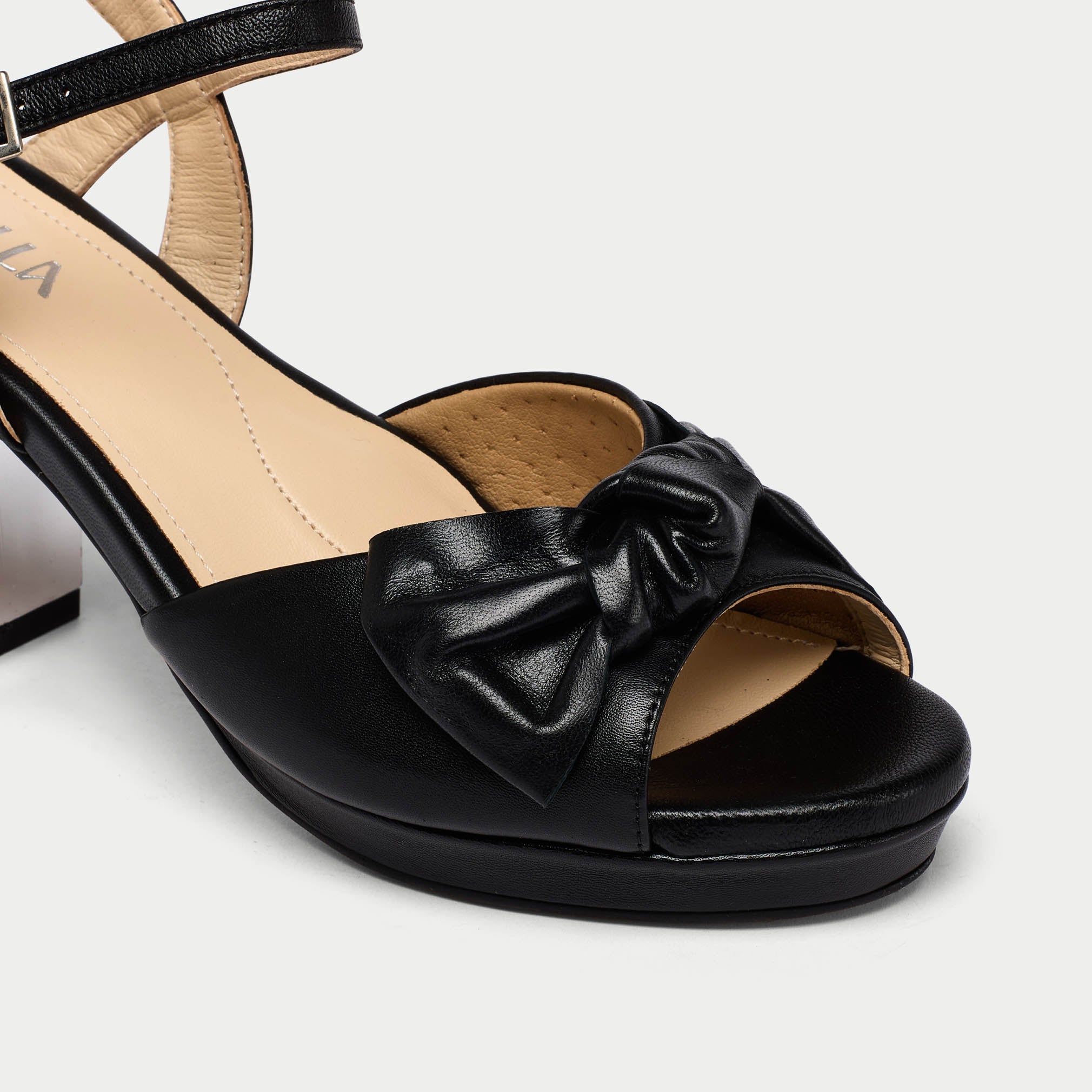 Lizzie - Black Leather Block Heels - Image 4