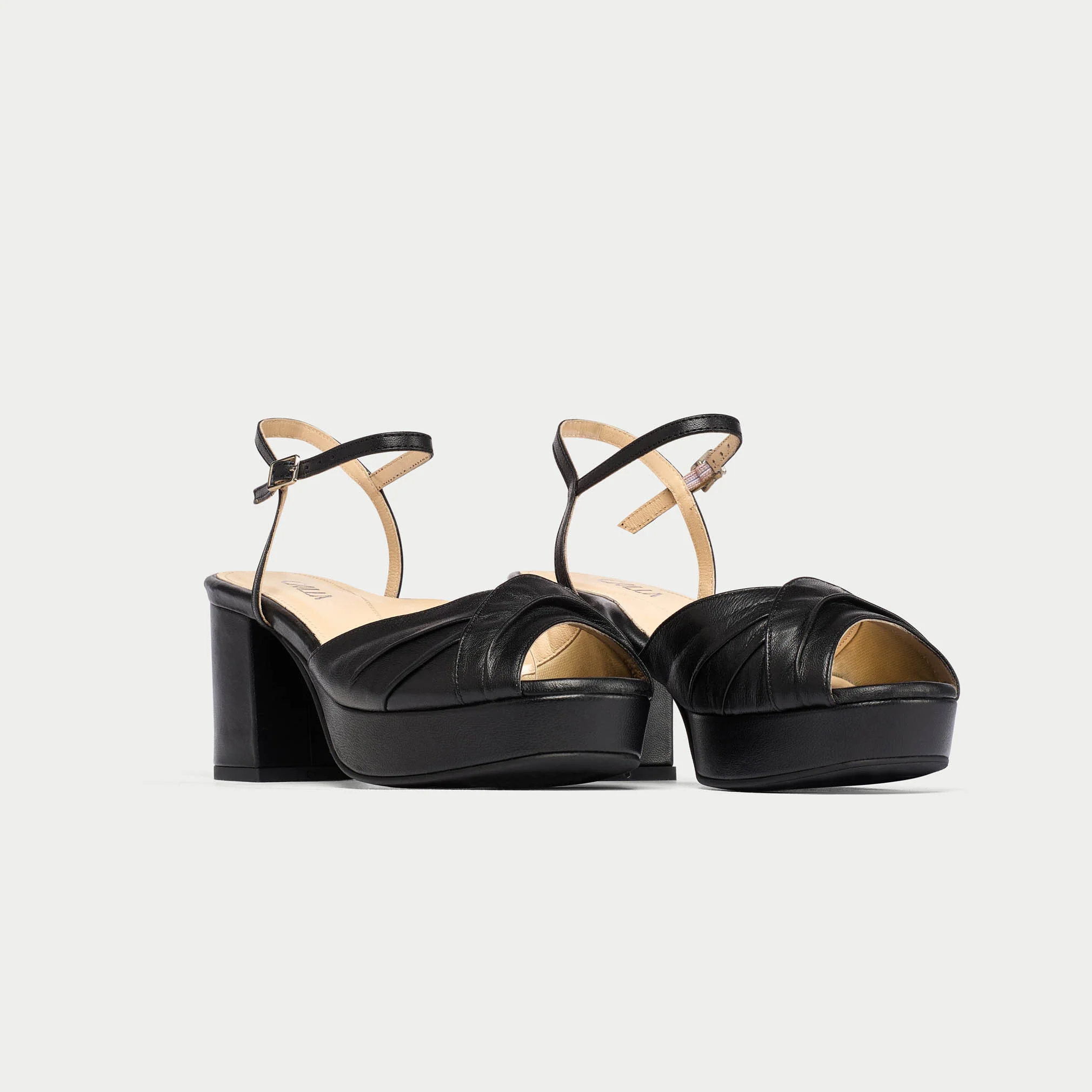 Lottie - Black Leather Block Heels - Image 2