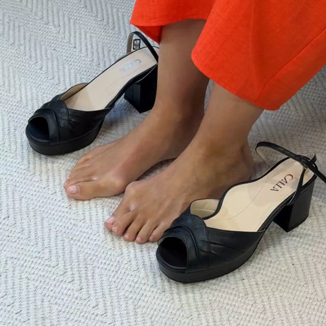 Lottie - Black Leather Block Heels - Image 3