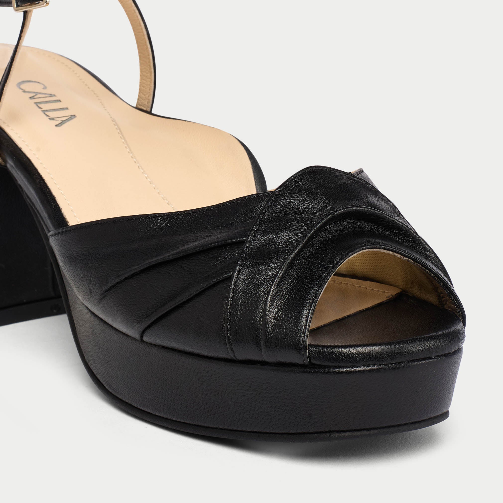 Lottie - Black Leather Block Heels - Image 4