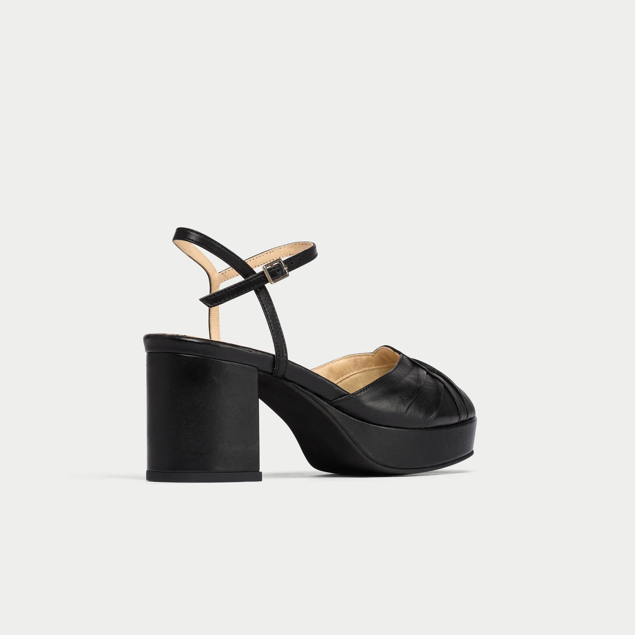Lottie - Black Leather Block Heels - Image 6