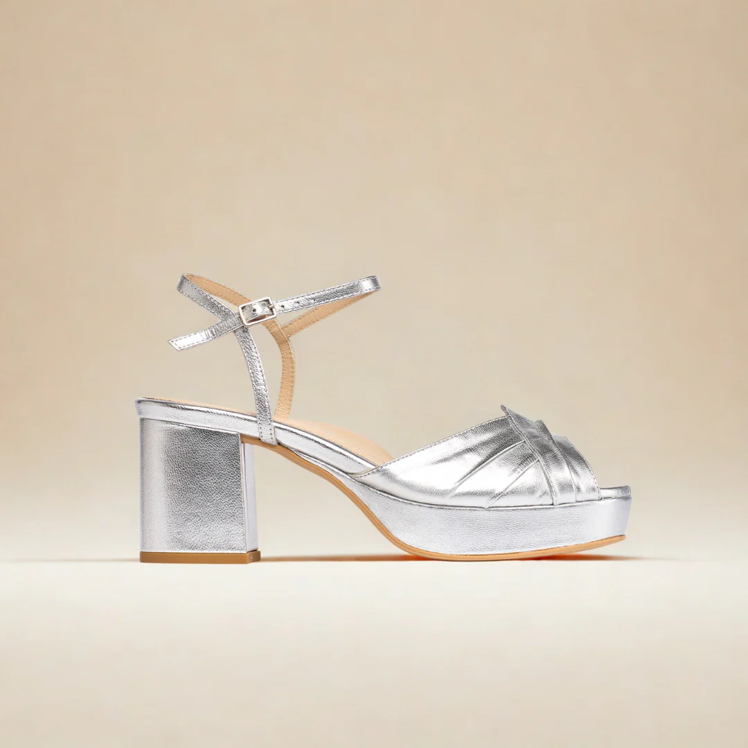 Lottie - Silver Metallic Block Heels