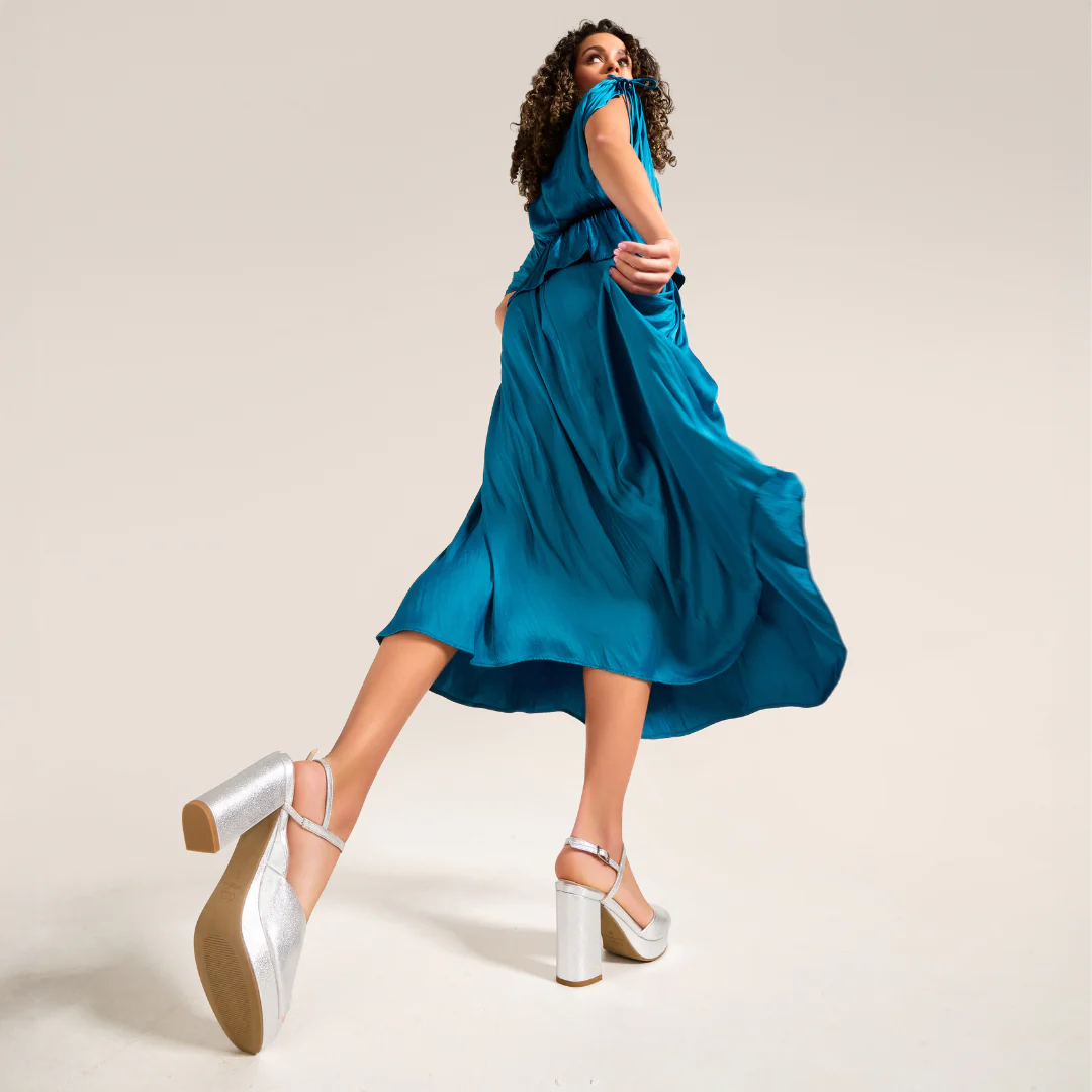 Margot - Silver Leather Block Heels
