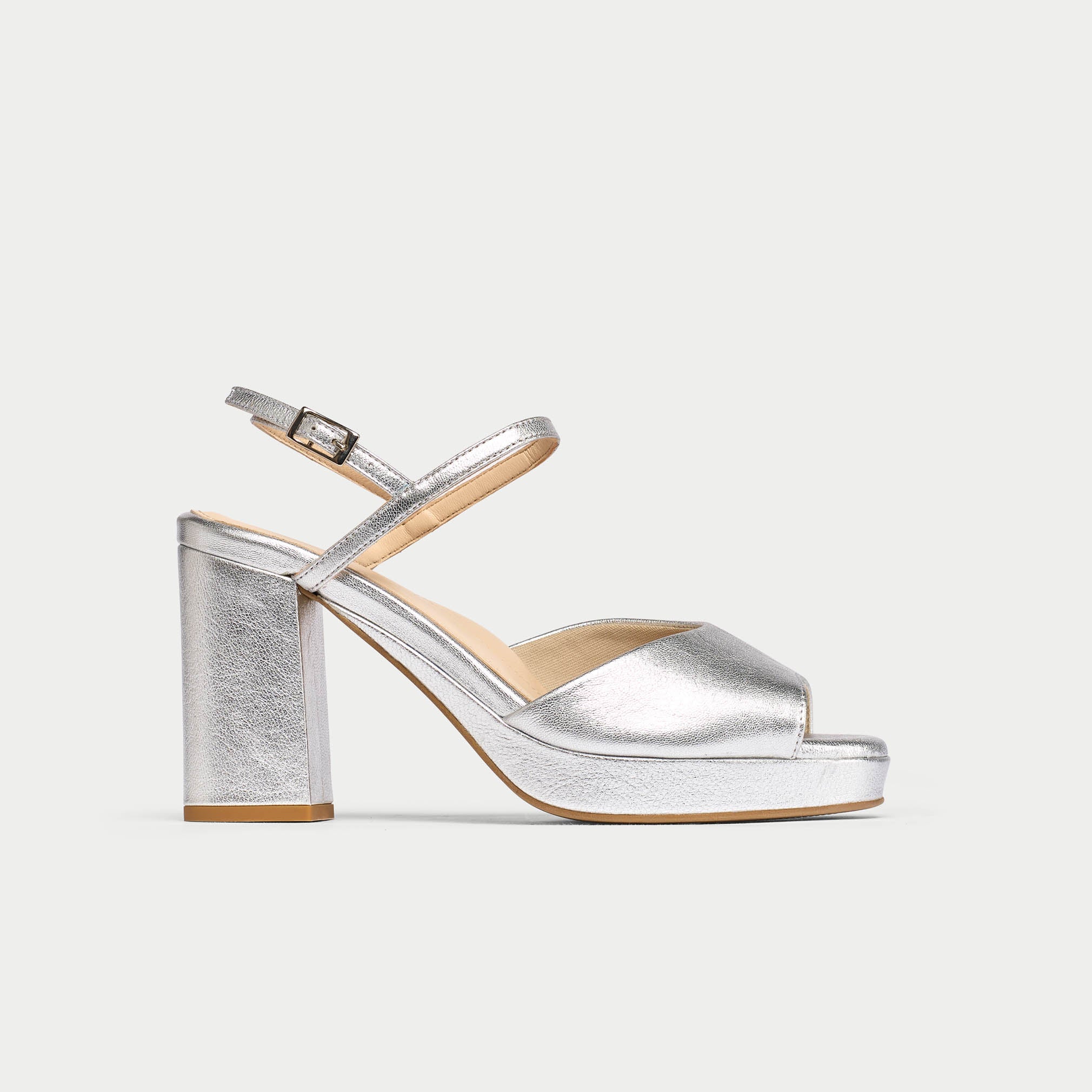 Margot - Silver Leather Block Heels - Image 2