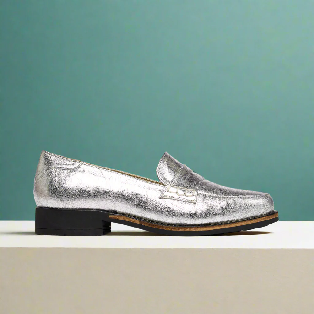 Nadia - Silver Leather Loafers