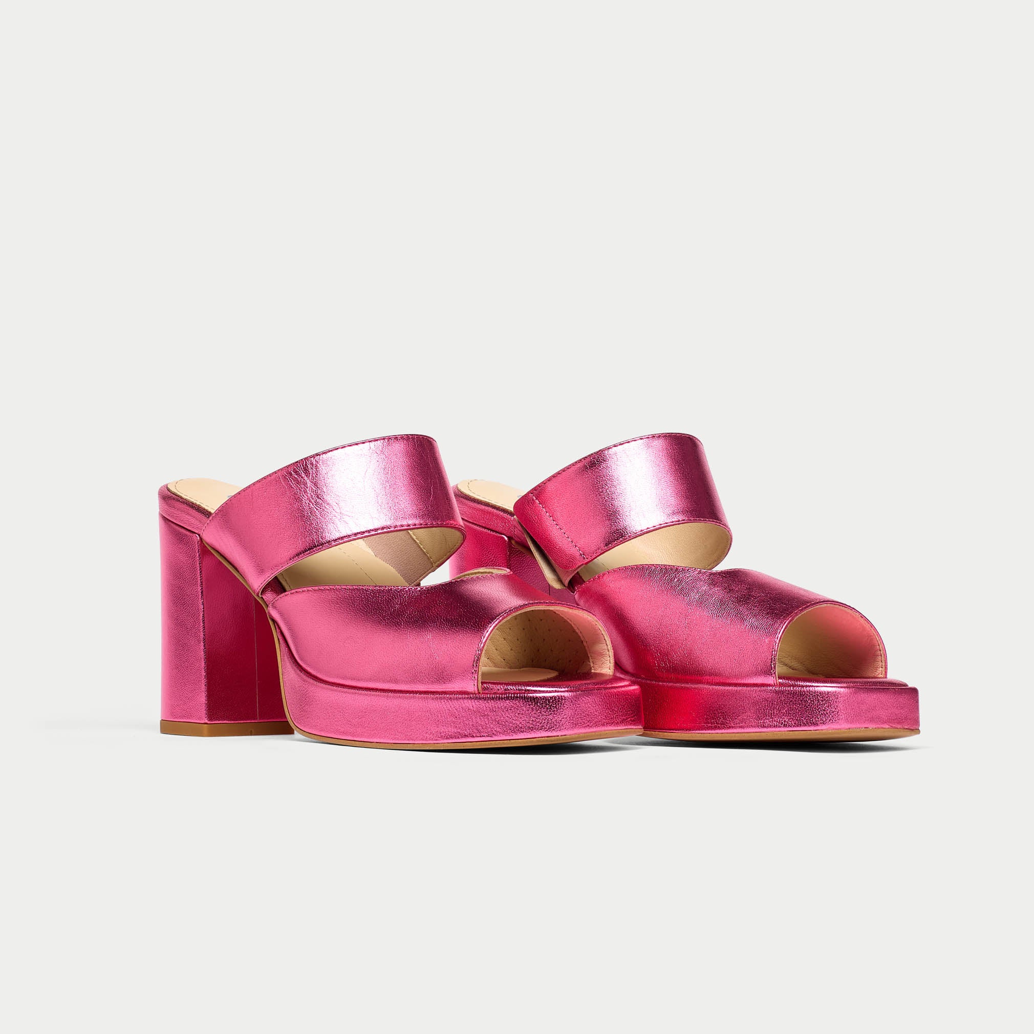 Paulette - Pink Metallic Leather Mules - Image 4