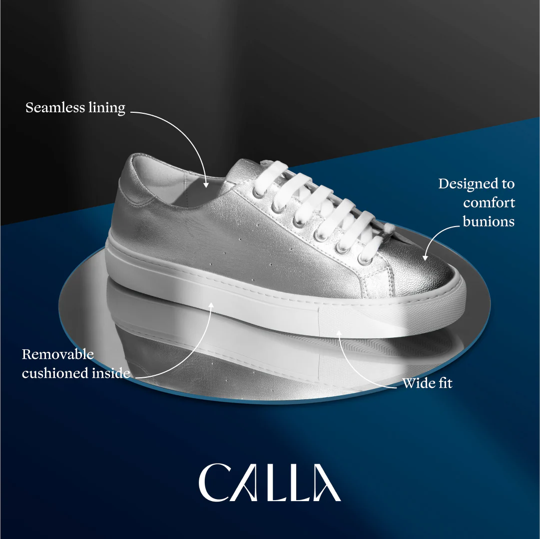 Star - Silver Metallic Leather Wide Fit Sneakers - Image 3