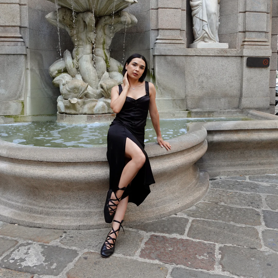 Tilly - Black Leather Ribbon Tie Ballerinas - Image 5